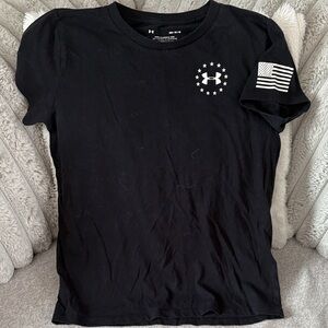 Under Armour Black Tee with White Flag & Logo